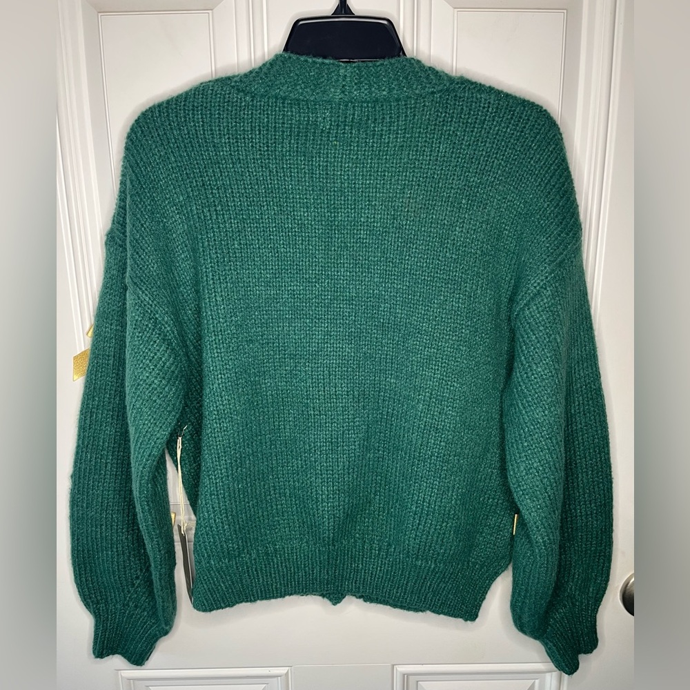 Anthropologie LUNA Ivy NEW forest green oversized cardigan gold bow small - Picture 6 of 7